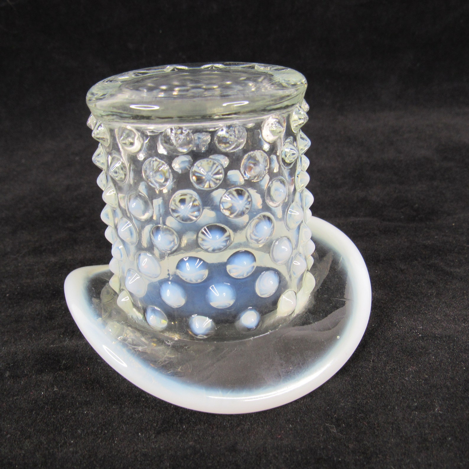 Fenton Top Hat Glass Toothpick Holder Opalescent Hobnail White Etsy