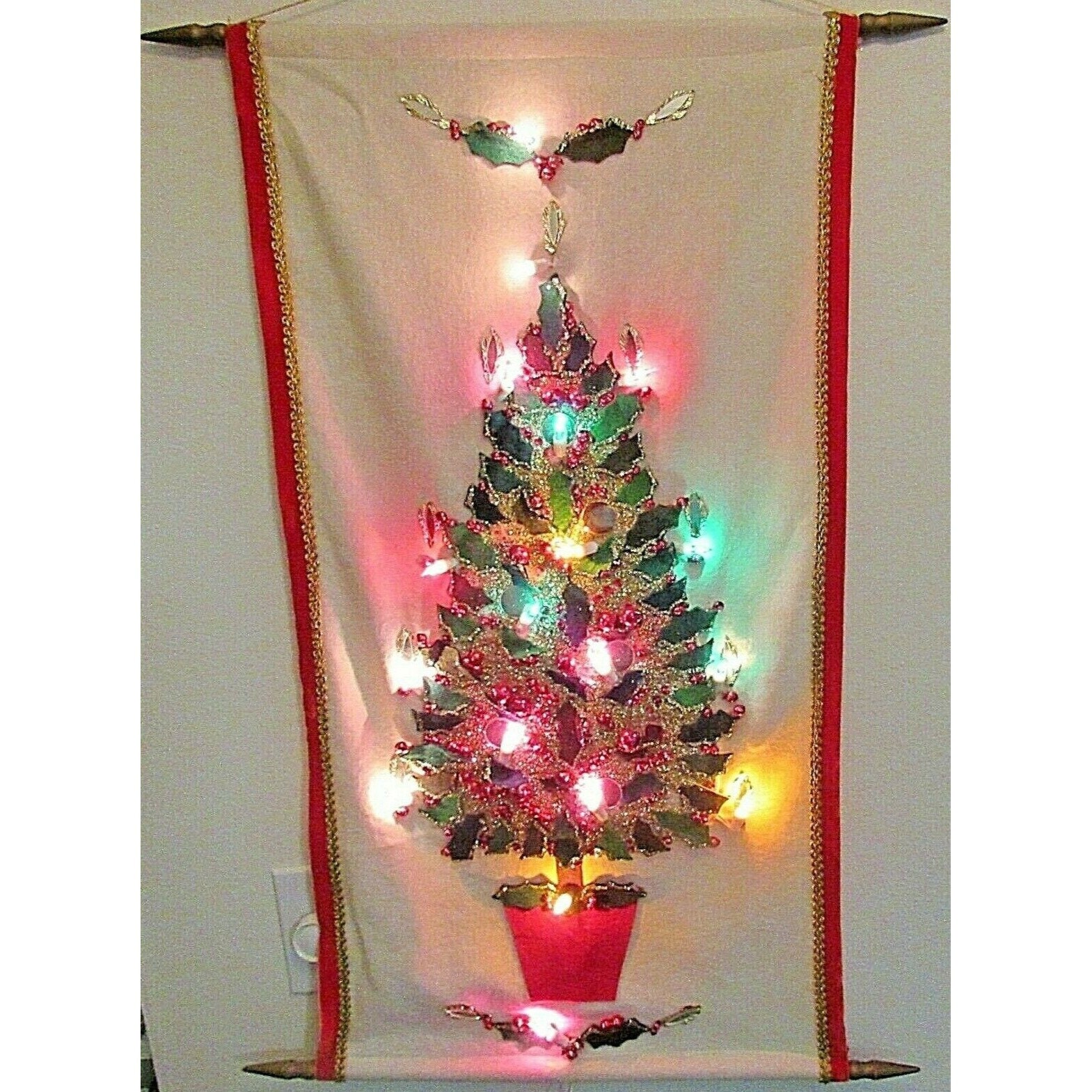 Vintage Lighted Christmas Wall Hanging Tree Glitter Beads Etsy