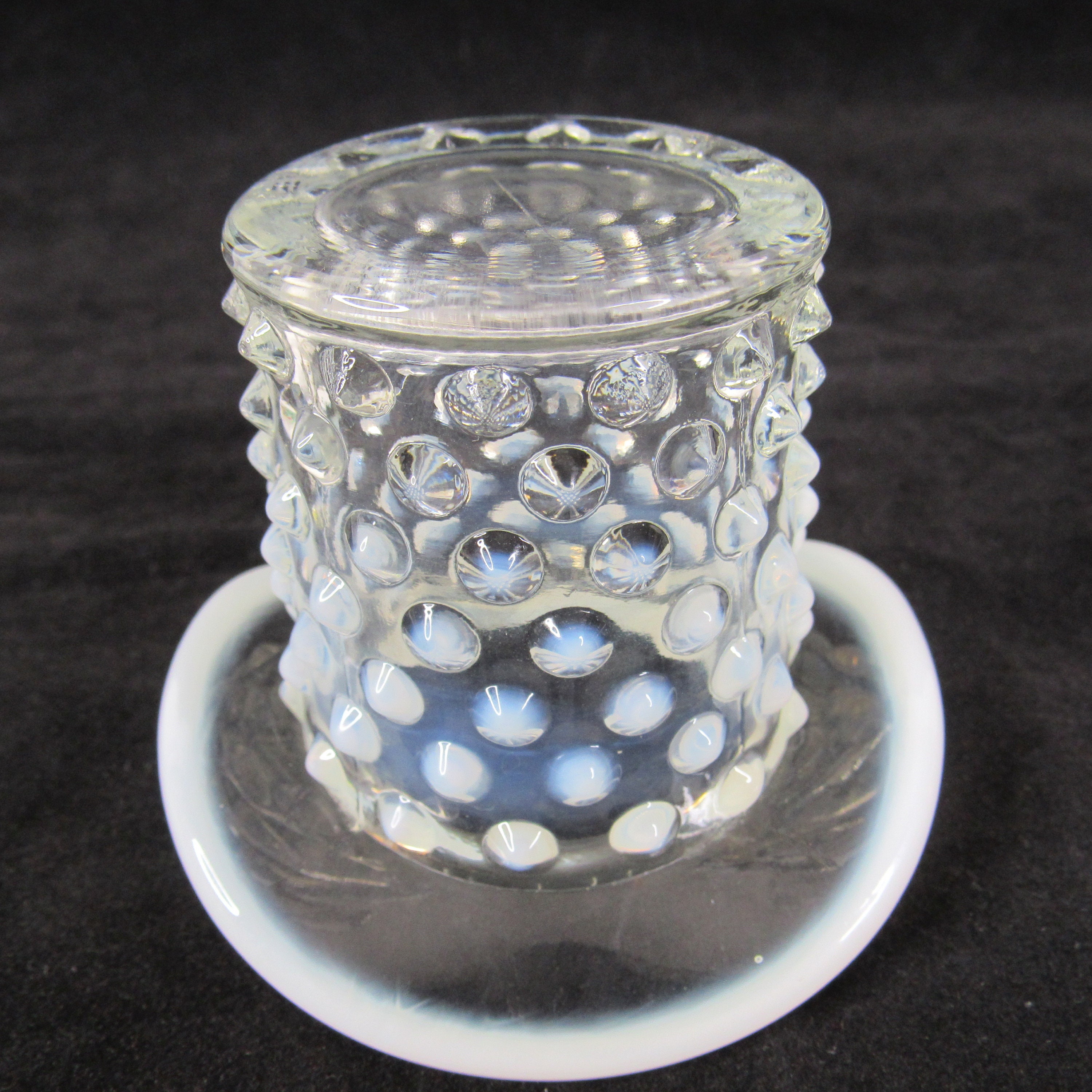 Fenton Top Hat Glass Toothpick Holder Opalescent Hobnail White Etsy