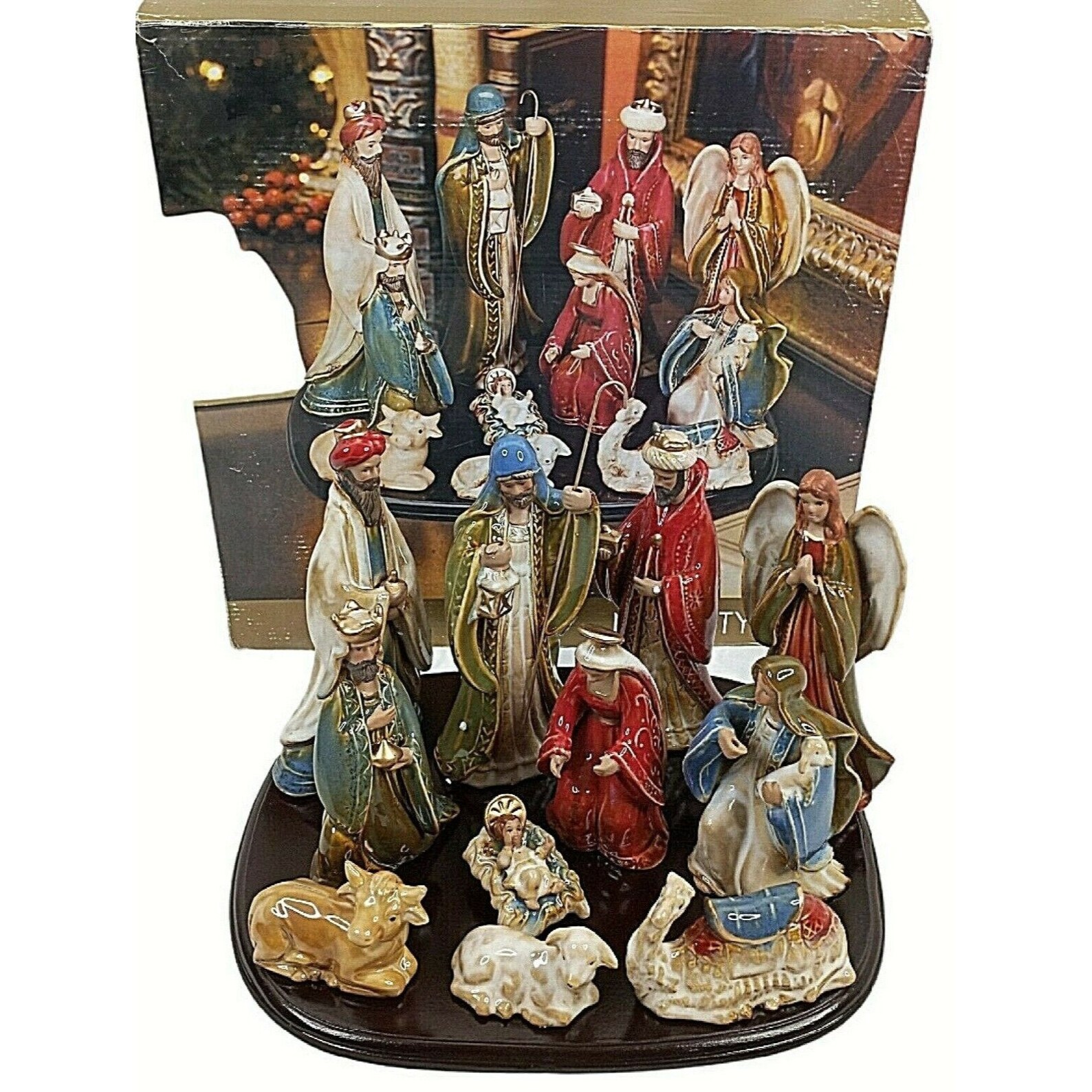 Vintage Nativity Set Christmas 12 Piece w Wood Base Kirklands Etsy