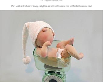 PDF: Patterns and Tutorial for Sewing Baby Dolls, Variations of the same pattern for 2 dolls (female and male)