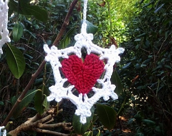 Heart Snowflake crochet pattern, Christmas Tree Ornament Tutorial, DIY Craft Christmas Decorations Gifts, Instant PDF Download