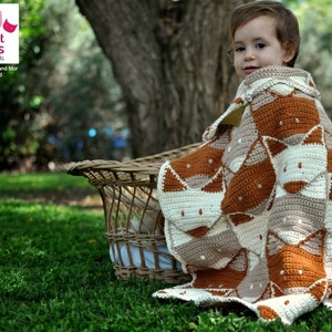 Fox Crochet Baby Blanket Pattern, unisex baby afghan blanket pattern, Instant PDF Download image 1