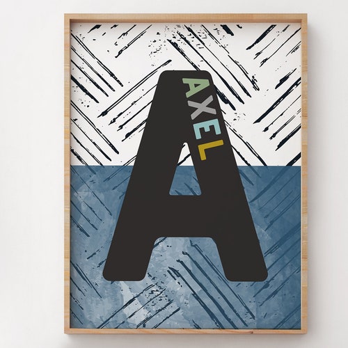 Custom Initial Name Printable Baby Wall Art Baby Boy Baby Etsy