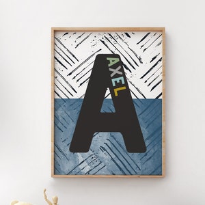 Arte mural con nombre personalizado, inicial de monograma personalizada, impresión personalizada con nombre de bebé, impresión para habitación de bebé, póster para habitación de bebé, decoración para habitación de bebé, impresión con nombre de niño