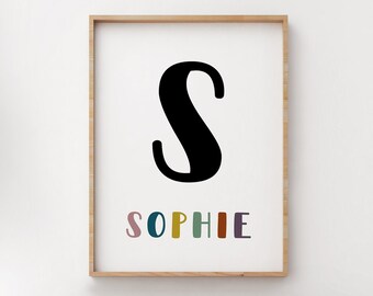 Nursery Name Print, Personalised Name Wall Art, Kids Print, Nursery Custom Initial Print, Rainbow, Kids Wall Art, Girls Bedroom Decor