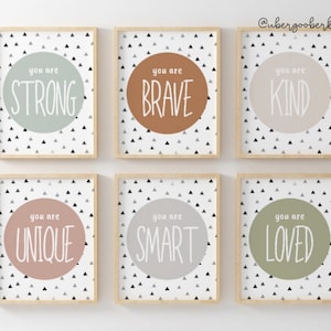 Positive Affirmations Print Set, Gender Neutral Wall Art, Earth Tones, Kids Room Decor, Nursery Wall Art, You Are, Playroom Decor, Digital