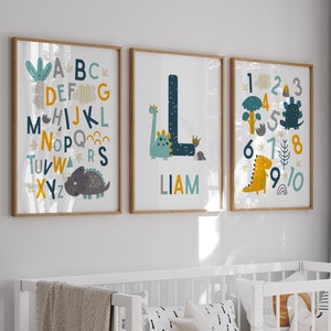 Dinosaur Wall Art, Dino Name Print, Dinosaur Theme Nursery, Baby Name Print, Personalized Name, Nursery Prints, Kids Decor, Toddler, Custom image 2