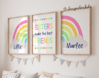 Sisters Rainbow-muurkunst: gepersonaliseerde slaapkamerdecoratie (digitale download)