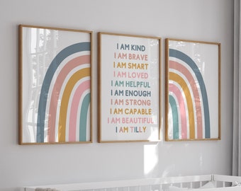 Personalized Positive Affirmations Poster: Rainbow Decor (Digital Download)