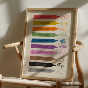 Póster educativo de colores de crayón, póster Montessori, aprende los colores, decoración del aula, póster de colores, decoración del aula para profesores, descarga digital