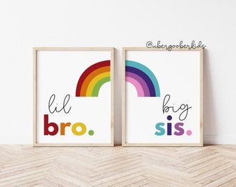 Lil Bro Big Sis, Kids Room Art, Kids Room Decor, Shared Room Art, Liltle Brother, Big Sister, Siblings Wall Art, Nursery, Digital Files