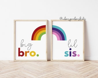 Hermano mayor y hermanita, arte para habitación infantil, decoración de habitación infantil, arte para habitación compartida, hermano mayor y hermanita, arte de pared para hermanos, guardería, archivos digitales