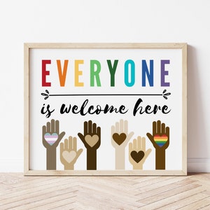 Everyone Welcome Here, Diversity Art, Classroom Decor, Educational Wall Art, Inclusion, Kindness, Printable, Digital Download, Rainbow Print