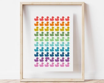 Rainbow Rubber Duck Print: Kids Bathroom Wall Art,