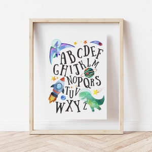 Space Wall Art, ABC Space Poster, Space Alphabet, Space Theme, Space Nursery, Space Wall Decor, Space Prints, Kids Space Art, Space Dinos