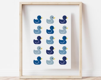 Blue Ducks Kids Bathroom Art Print: Nursery Wall Decor (Digital Download)