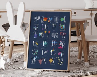 ABC Space Poster, Space Alphabet, Space Theme, Space Nursery, Space Wall Decor, Space Wall Art, Space Prints, Kids Space Art, Bedroom Decor