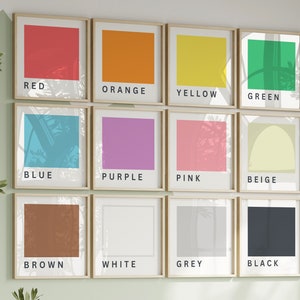 Juego de 12 láminas educativas de pared, decoración de aula Montessori, láminas para la educación en casa, tabla imprimible de colores del arcoíris, decoración de pared para sala de juegos infantil