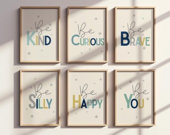 Kids Affirmations, Set of 6, Be You, Be Brave, Be Kind, Be Happy, Kids Room Decor, Boys Bedroom Art, Printable Wall Art, For Kids, Digital