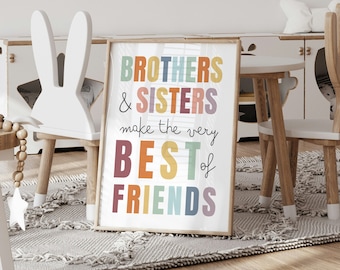 Los hermanos son los mejores amigos, arte de pared para hermanos, decoración para hermanos, impresiones infantiles, póster para dormitorio infantil, digital