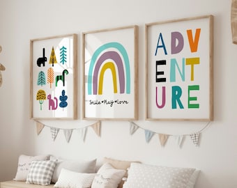 Playroom Wall Art Set of 3, Nursery Posters, Toddler Wall Art, Nursery Wall Art, Kids Decor, Rainbow Art, Nursery Prints, Adventure Print