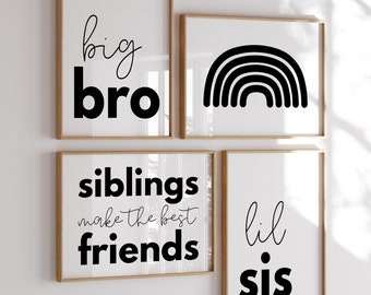 Big Bro Lil Sis Wall Art Prints: Minimalist Sibling Decor,