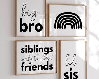 Big Brother Little Sister Wall Art, Siblings Artwork, Bro Sis, Kids Room Decor, Shared Space, Minimalist, Black and White