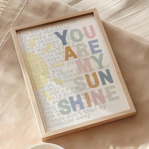 You Are My Sunshine Wall Art, Printable Nursery Wall Art, Nursery Prints, Children's Wall Art, Nursery Decor, Song lyrics, Nursery Poster