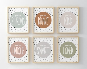 Set di stampe con affermazioni positive, stampe murali gender-neutral, toni della terra, decorazioni per la cameretta dei bambini, decorazioni murali per la cameretta dei bambini, &quot;Tu sei&quot;, decorazioni per la sala giochi, digitale