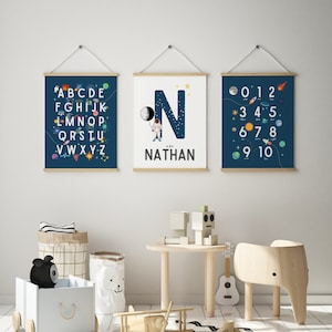 Space Wall Art Set of 3, Printable Space Poster, Space Themed Nursery, Custom Baby Name Print, Boys, Nursery Decor, Kids Decor, Wall Print