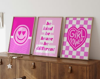 Pink Girl Power Print Set: Positive Affirmations, Playroom Art, DUTY FREE