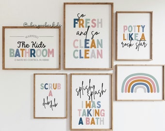 Kids Bathroom Art Prints: Colorful Wall Decor Set (Digital Download)