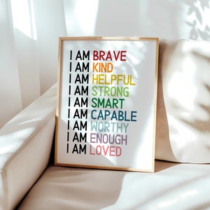 Bathroom Affirmation Print, Kids Bathroom Decor, Positive Affirmations, Gender Neutral, Rainbow Bathroom Art, Childs Room Decor, Printable
