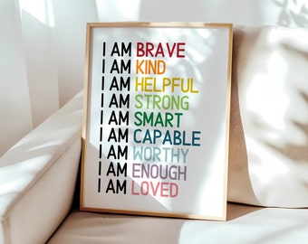 Bathroom Affirmation Print, Kids Bathroom Decor, Positive Affirmations, Gender Neutral, Rainbow Bathroom Art, Childs Room Decor, Printable