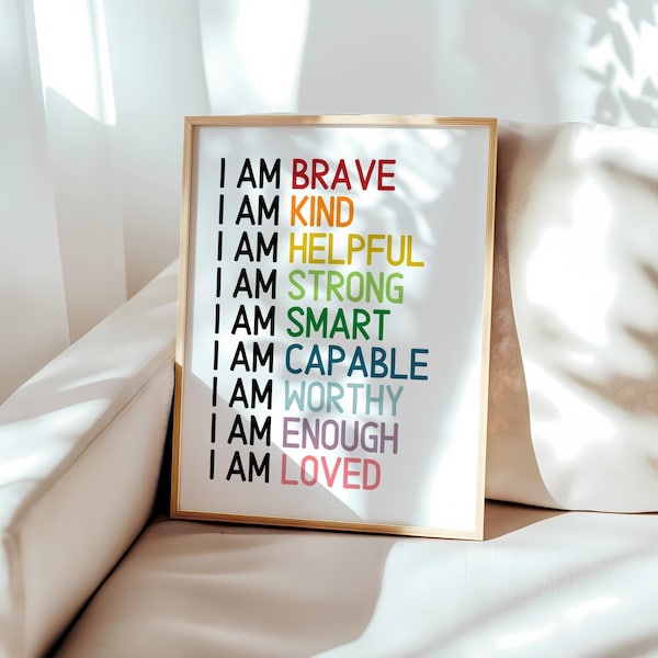 Bathroom Affirmation Print, Kids Bathroom Decor, Positive Affirmations, Gender Neutral, Rainbow Bathroom Art, Childs Room Decor, Printable