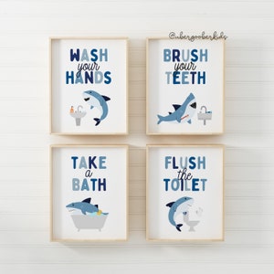 shark decor, bathroom prints, shark bathroom decor, kids wall art, boys bathroom, downloadable art, bathroom printable, cute bathroom art