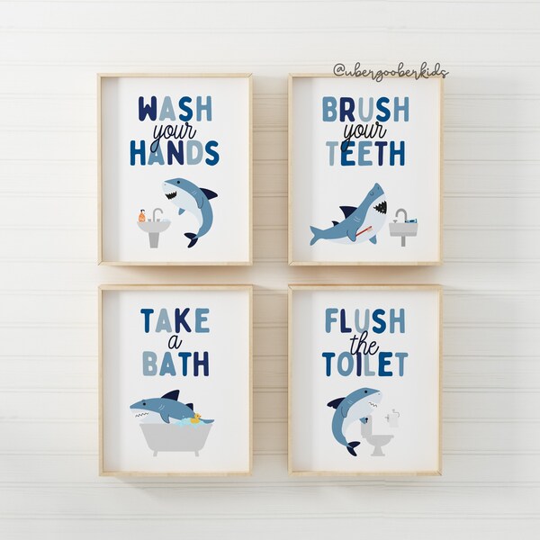 shark decor, bathroom prints, shark bathroom decor, kids wall art, boys bathroom, downloadable art, bathroom printable, cute bathroom art