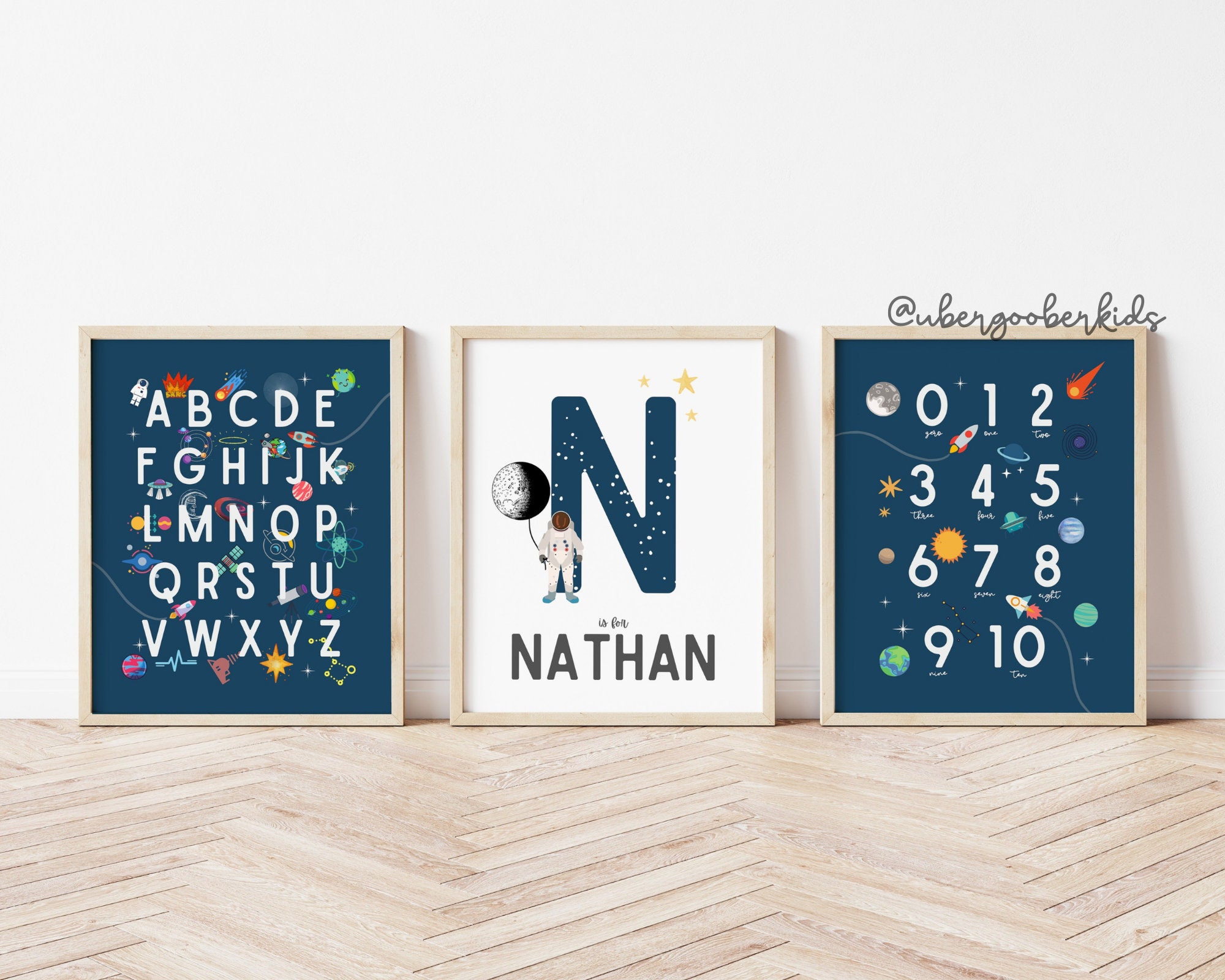 Personalized Space Wall Art Set of 3 Prints, Custom Baby Name Print, Kids  Alphabet Printable Posters, Baby Boy Name, Baby Girl Name Prints 