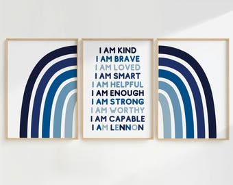 Personalized Kids Affirmation Print Set: Rainbow Nursery Decor, DUTY FREE