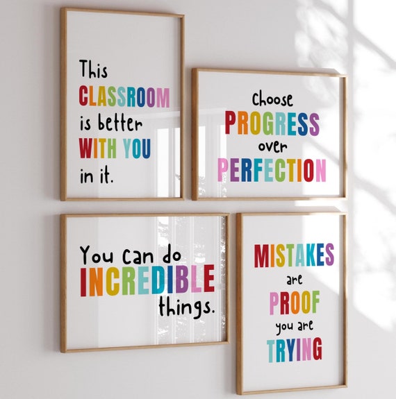 Classroom Prints Set: Rainbow Inspirational Art, Growth Mindset,