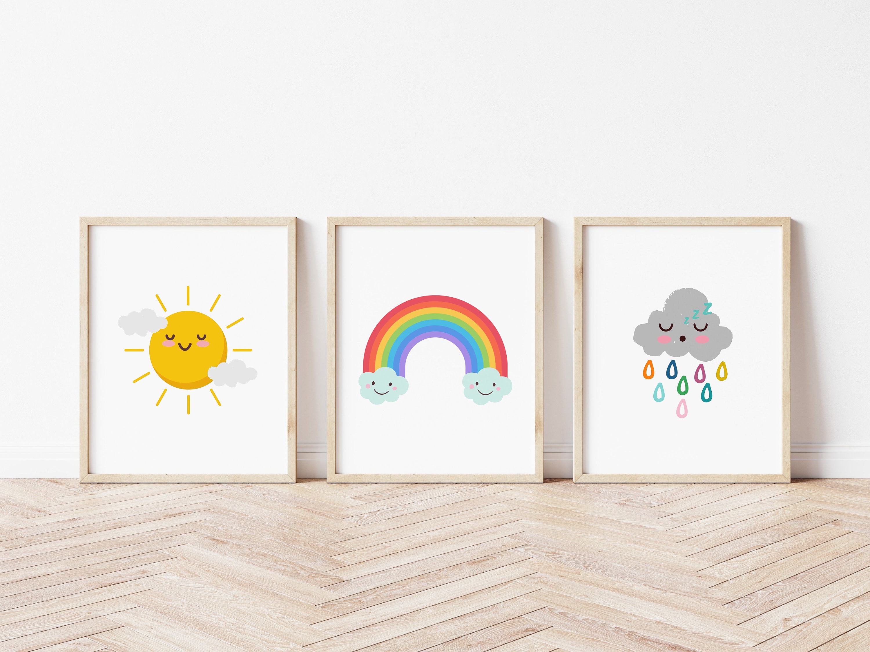 Set of 3 Sun Rainbow Cloud Prints, Rainbow Print, Girls Rainbow