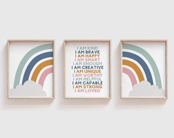 Kids Affirmation Print Set: Rainbow Wall Art (Digital Download)