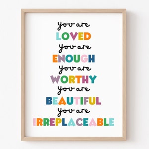 Affirmations positives pour les enfants, oeuvre d&#39;art pour la classe, affiche motivante, décoration positive pour la classe, salle de jeux, école à la maison, éducation, estime de soi