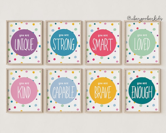 Playroom Wall Art Set, Positive Affirmations For Kids, Playroom Decor, Motivational Poster, Homeschool Decor, You Are Affirmations, Set of 8