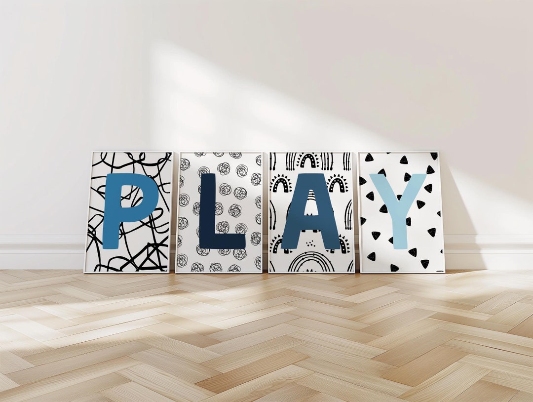 Play Room Lettering Play Letters Wall Art, Set of Four, Playroom Wall Decor, Playroom ...