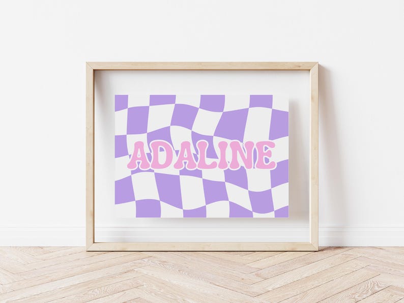 Custom Name Print, Baby Room Art, Monogram Poster, Checkered Print