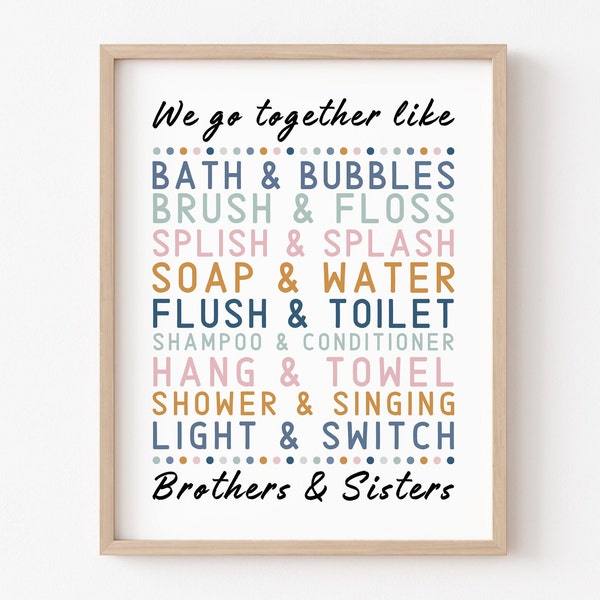 Bathroom Sibling Print, Kids Bathroom Decor, Brother and Sister, Gender Neutral, Shared Bathroom Art, Childs Room Decor, Printable