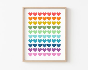 Rainbow Hearts Nursery Print: Colorful Kids Room Decor (Digital Download)