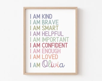 Kids Room Art, Kids Room Decor, Affirmations, Positive Art, Custom Name Sign, Gift for Kids, Nursery Art, Nursery Prints, Personalized Gift